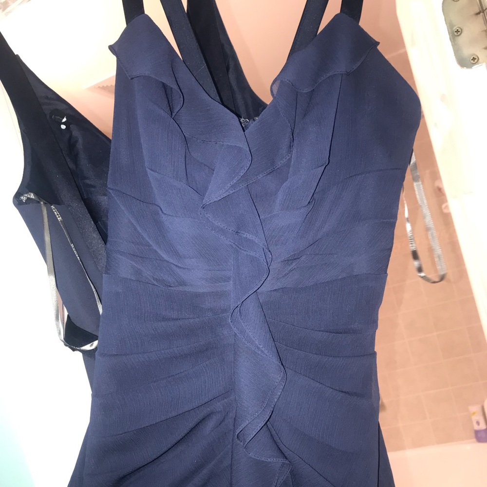 Vera Wang navy ruffle bridesmaid or prom dress